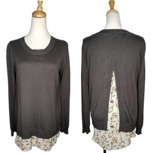 Layered Green Floral Print Blouse Sweater Size M